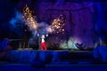 Mickey Mouse throwing fireworks from his hands in Fantasmic Show at Hollywood Studios 145.