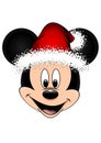 Disney vector illustration of Mickey Mouse with red Christmas hat, isolated on white background