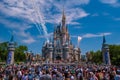 Mickey`s Royal Friendship Faire and fireworks on Cinderella Castle in Magic Kingdom at Walt Disney World Resort  1 Royalty Free Stock Photo