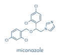 Miconazole antifungal drug molecule. Imidazole class antimycotic, used in treatment of athlete`s foot, ringworm, yeast infections