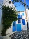 Miconos greek island street view.