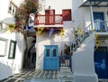 Miconos greek island street view.