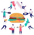 Burger cooking, vector flat style design illustration Royalty Free Stock Photo