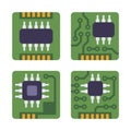 Micro Chip Processor Icons Set. CPU Electronic Component. Vector