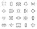 Microchip simple black line icons vector set