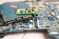 Micro circuit main board computer electronic technology, hardware, mobile phone, upgrade, cleaning concept Royalty Free Stock Photo