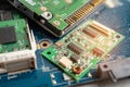 Micro circuit main board computer electronic technology, hardware, upgrade, cleaning concept Royalty Free Stock Photo