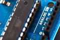 Micro controller close-up, ANALOG IN Input pin detail. Open source microcontroller for DIY projects. Stem activities with Royalty Free Stock Photo