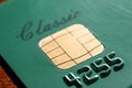 Micro credit card chip close-up, soft focus. New technologies, EMV chip card, smart payment cards