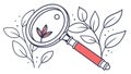 Micro-Discovery: Magnifying Glass Revealing Tiny Leaf Heart, vector design Generative AI Royalty Free Stock Photo