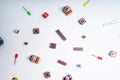 Micro eleectronics arduino DIY components on a light background, top view
