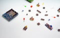 Micro eleectronics arduino DIY components on a light background, top view Royalty Free Stock Photo