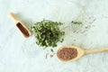 Micro greens, grains and sprouted radish sprouts on the table, natural organic plants