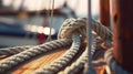 Micro image of a rope on a sailboat. Generative AI. Royalty Free Stock Photo