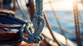 Micro image of a rope on a sailboat. Generative AI. Royalty Free Stock Photo