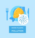 Micro plastic pollution concept. Microplastic in fish. Vector illustration. Royalty Free Stock Photo