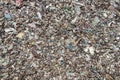 Micro plastics marine debris on sand beach Royalty Free Stock Photo