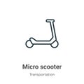 Micro scooter outline vector icon. Thin line black micro scooter icon, flat vector simple element illustration from editable