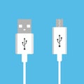 Micro USB cables. USB connection. Vector illustration, flat design Royalty Free Stock Photo