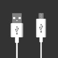 Micro USB cables. USB connection. Vector illustration, flat design Royalty Free Stock Photo