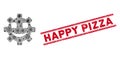 Microbe Collage Happy Service Gear Smiley Icon and Distress Happy Pizza Stamp with Lines Royalty Free Stock Photo