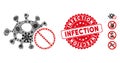 Microbe Collage Stop Infection Icon with Distress Round Infection Stamp