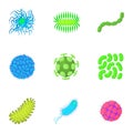 Microbe icons set, cartoon style