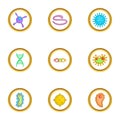 Microbe icons set, cartoon style