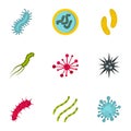 Microbe icons set, flat style Royalty Free Stock Photo