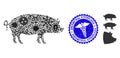 Pathogen Mosaic Swine Icon with Medical Scratched Endometrial Hyperplasia Seal