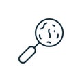 Microbe under Magnifying Glass Line Icon. Research of Bacteria, Germ, Virus with Loupe Linear Pictogram. Microorganism