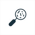 Microbe under Magnifying Glass Silhouette Icon. Research of Bacteria, Germ, Virus with Loupe Glyph Pictogram