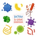 Microbes. Biology pandemic viruses allergen and pathogen microscopic views vector bacterias collection