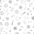 Microbes pattern. Bacteria and viruses biology pandemic vector monochrome seamless texture Royalty Free Stock Photo