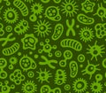 Microbes, Virus and Bacteria Green Seamless Pattern. Vector