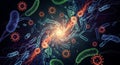 Microbes and viruses clash in a glowing center Royalty Free Stock Photo