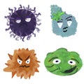 Microbes/viruses/germs set isolated on white background. Cartoon viruses illustration. Multicolored. Hand drawing Royalty Free Stock Photo