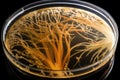 microbial culture growing on agar plate with visible growth streaks