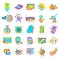 Microbial environment icons set, cartoon style