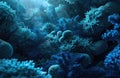 Microbial Landscape with Bacterial Colonies and Fungi in Blue Hues for Biology Research