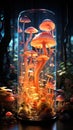 Microbial magic: Mushrooms, test tubes, flasks science exploration. Created with Generative AI.