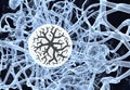 Microbiological images depicting molecule attaching to nerve system 3D illustration