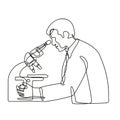 Microbiologist Studying a Virus with a Microscope Continuous Line Drawing Royalty Free Stock Photo