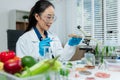 Microbiologists and nutrition experts analyze molecular samples in advanced food science labs Royalty Free Stock Photo
