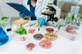 Microbiologists and nutrition experts analyze molecular samples in advanced food science labs Royalty Free Stock Photo