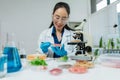 Microbiologists and nutrition experts analyze molecular samples in advanced food science labs Royalty Free Stock Photo