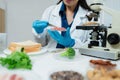 Microbiologists and nutrition experts analyze molecular samples in advanced food science labs Royalty Free Stock Photo