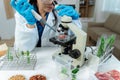 Microbiologists and nutrition experts analyze molecular samples in advanced food science labs Royalty Free Stock Photo