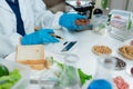 Microbiologists and nutrition experts analyze molecular samples in advanced food science labs Royalty Free Stock Photo