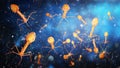 Microbiology concept. Bacteriophages on a blurred background